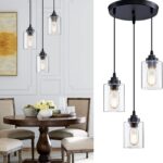 SKEJAO 3-Light Pendant Lighting,3 Pendant Light Fixture for Kitchen Island,Dining Lamp Ceiling Hanging,with Adjustable Cord and Glass Shade for Farmhouse Living Dining Room Bar,Black