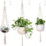 MIPON 3 Pack Macrame Plant Hangers with Hooks - 3 Sizes (34"/41"/46") Handmade Cotton Indoor/Outdoor Hanging Planter Holders,Boho Home Decor for Patio Balcony Living Room, Fits 5-10 Inch Pots