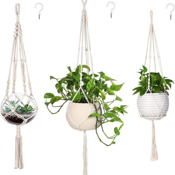 MIPON 3 Pack Macrame Plant Hangers with Hooks - 3 Sizes (34"/41"/46") Handmade Cotton Indoor/Outdoor Hanging Planter Holders,Boho Home Decor for Patio Balcony Living Room, Fits 5-10 Inch Pots