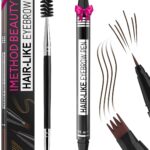 iMethod Eyebrow Pen - Eyebrow Pencil Magical 2-in-1 Eye Brow Pencils for Women with 4-Fork-Tip & Precise Brush-Tip for Natural Hair-Like Brows, Last All-Day, with Eyebrow Spoolie Brush, Dark Brown