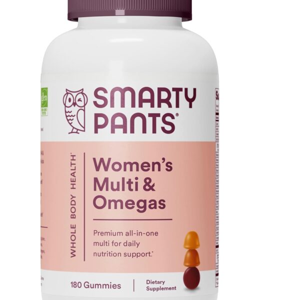 SmartyPants Women's Multivitamin Gummies: Omega 3 Fish Oil (EPA/DHA), Methylfolate, CoQ10, Vitamin D3, C, Vitamin B12, B6, A, K & Zinc, Inositol, Gluten Free, 180 Count (30 Day Supply)