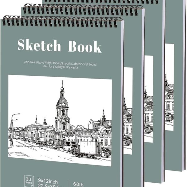 4 Pack Sketch Book, 9 x 12 Inch Sketchbook, 68lb/100gsm Top Spiral Bound Sketch Pad, Acid Free Art Supplies Drawing Painting Sketching Paper for Kids, Adults, Beginners, Artists (30 Sheets Each)