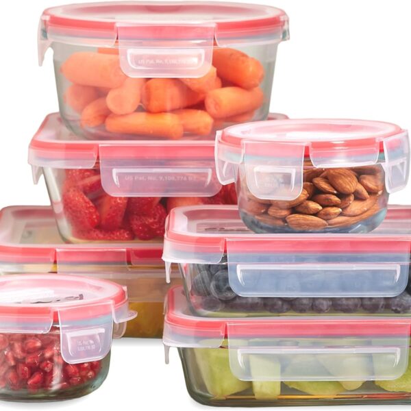 Pyrex Freshlock (7-Pack) Glass Food Storage Containers Set, (1, 2, 4 Cups) Airtight & Leakproof Plastic Locking Lids BPA-Free, Meal Prep Containers Set, Freezer Dishwasher Microwave Safe