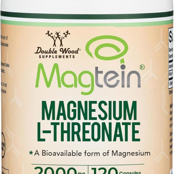Magnesium L Threonate, Magtein - NSF Certified - Sleep and Cognitive Support  High Absorption  Most Bioavailable Form of Magnesium  2,000 mg  120 Capsules