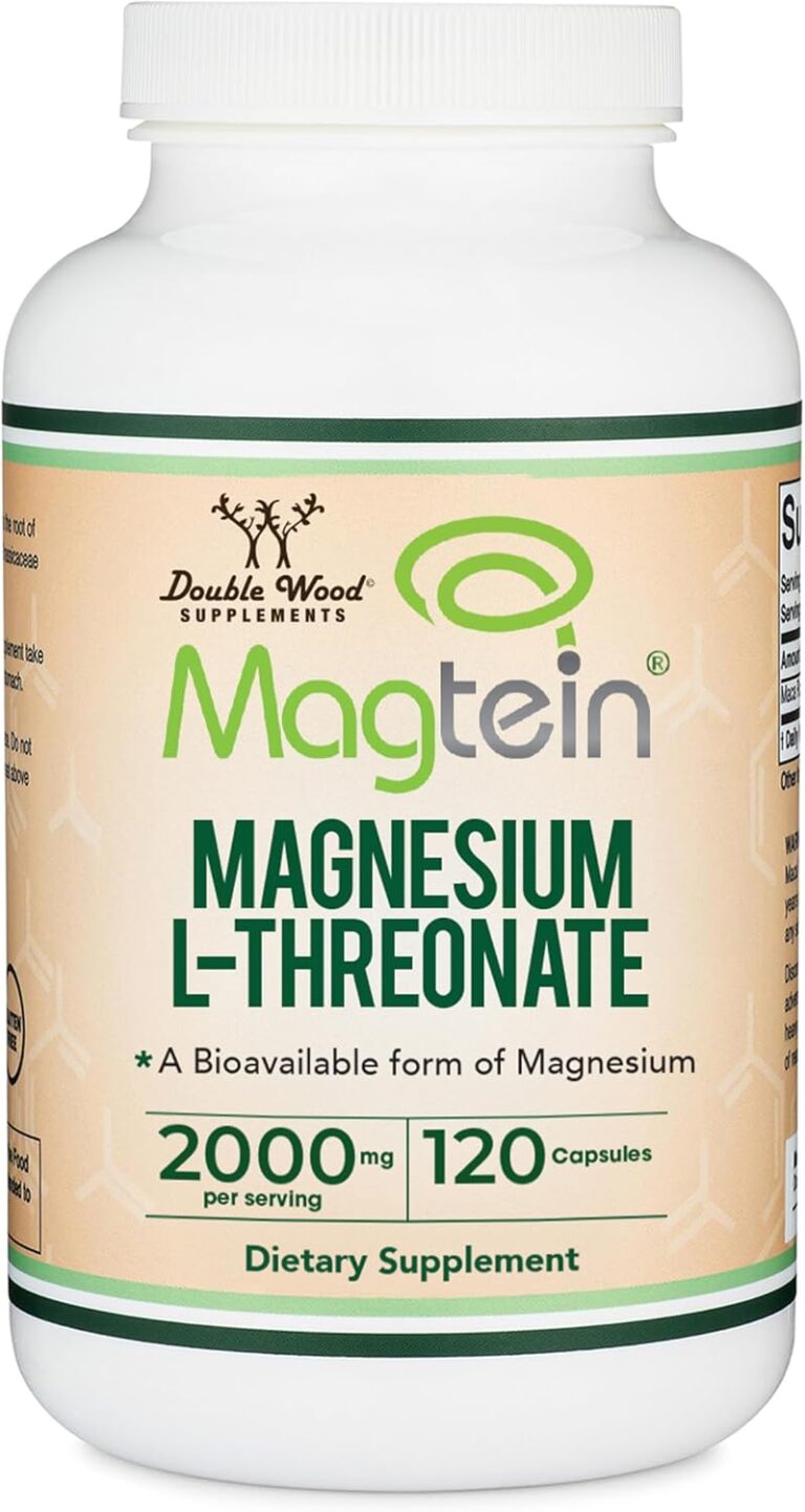 Magnesium L Threonate, Magtein - NSF Certified - Sleep and Cognitive Support  High Absorption  Most Bioavailable Form of Magnesium  2,000 mg  120 Capsules