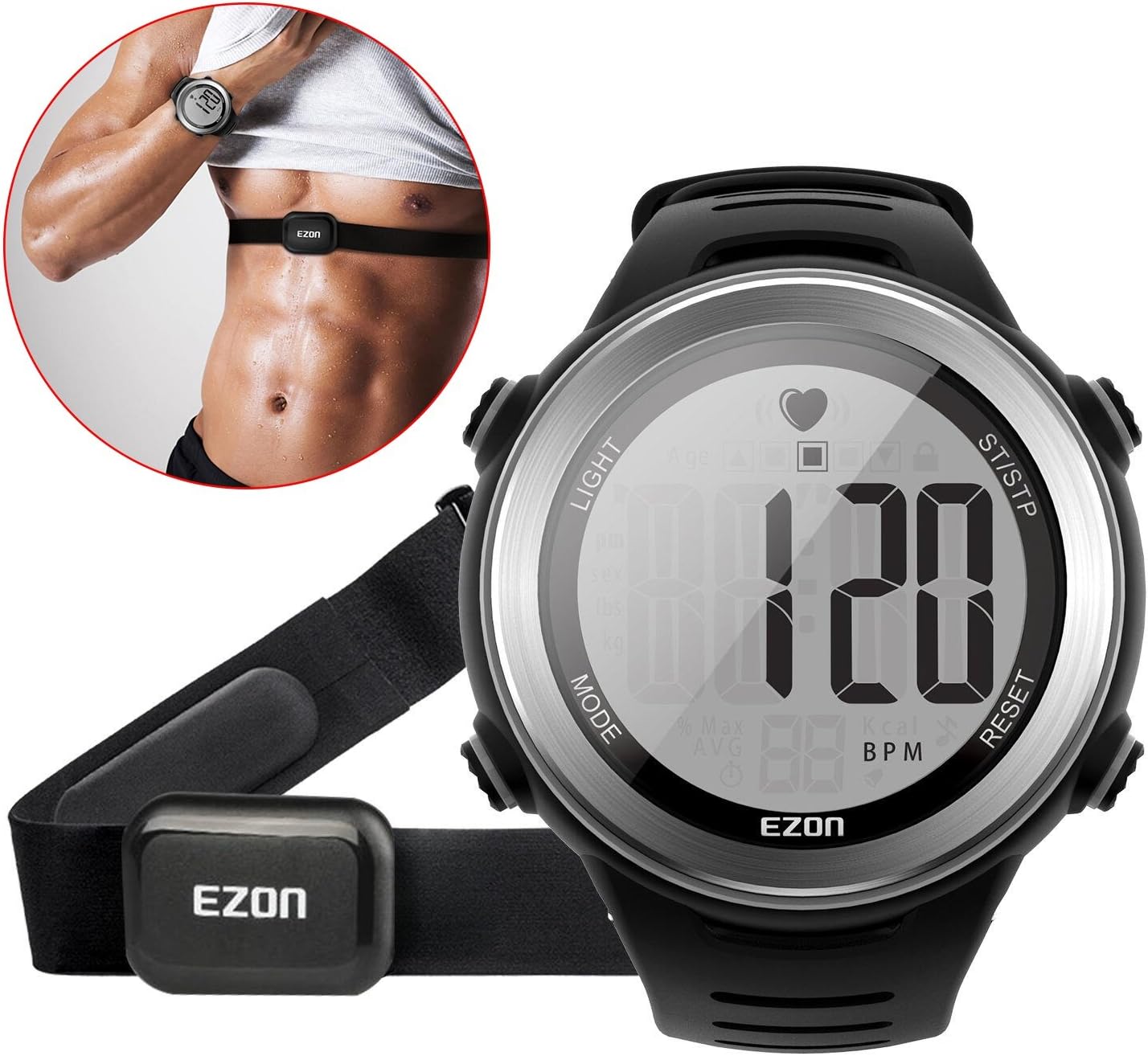 EZON Heart Rate Monitor and Chest Strap, Exercise Heart Rate Monitor, Sports Watch with HRM, Waterproof, Stopwatch, Hourly Chime T007 EZON Heart Rate Monitor and Chest Strap, Exercise Heart Rate Monitor, Sports Watch with HRM, Waterproof, Stopwatch, Hourly Chime T007