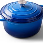 Miereirl 6 Quart Enameled Dutch Oven Pot with Lid, Cast Iron Dutch Oven with Dual Handles for Bread Baking, Cooking, Non-stick Enamel Coated Cookware (Dark Blue)