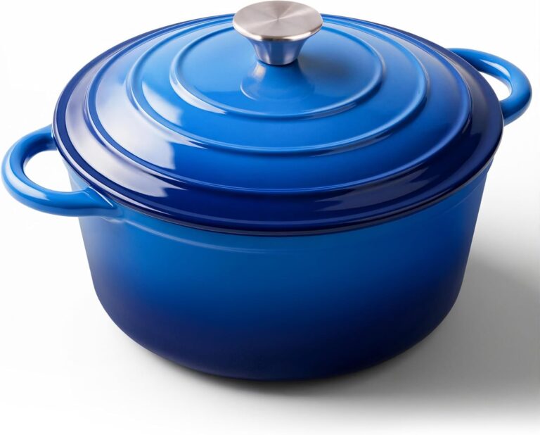 Miereirl 6 Quart Enameled Dutch Oven Pot with Lid, Cast Iron Dutch Oven with Dual Handles for Bread Baking, Cooking, Non-stick Enamel Coated Cookware (Dark Blue)