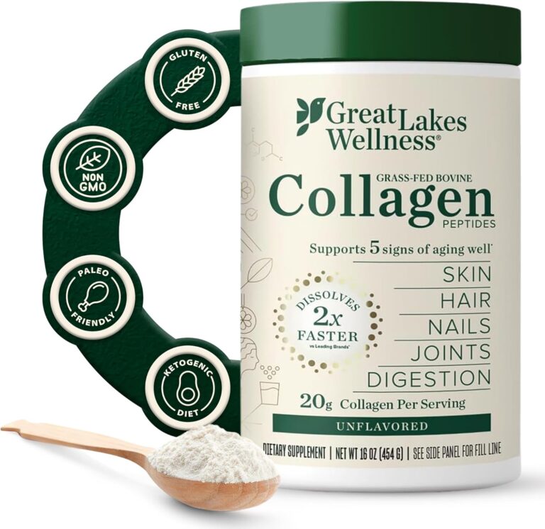 Great Lakes Wellness Collagen Peptides Powder  Supports Skin, Hair, Nails, Joints & Digestion  Hydrolyzed, Non-GMO, Keto & Kosher  Pure Collagen Protein (16 oz, 22 Servings) Packaging may vary