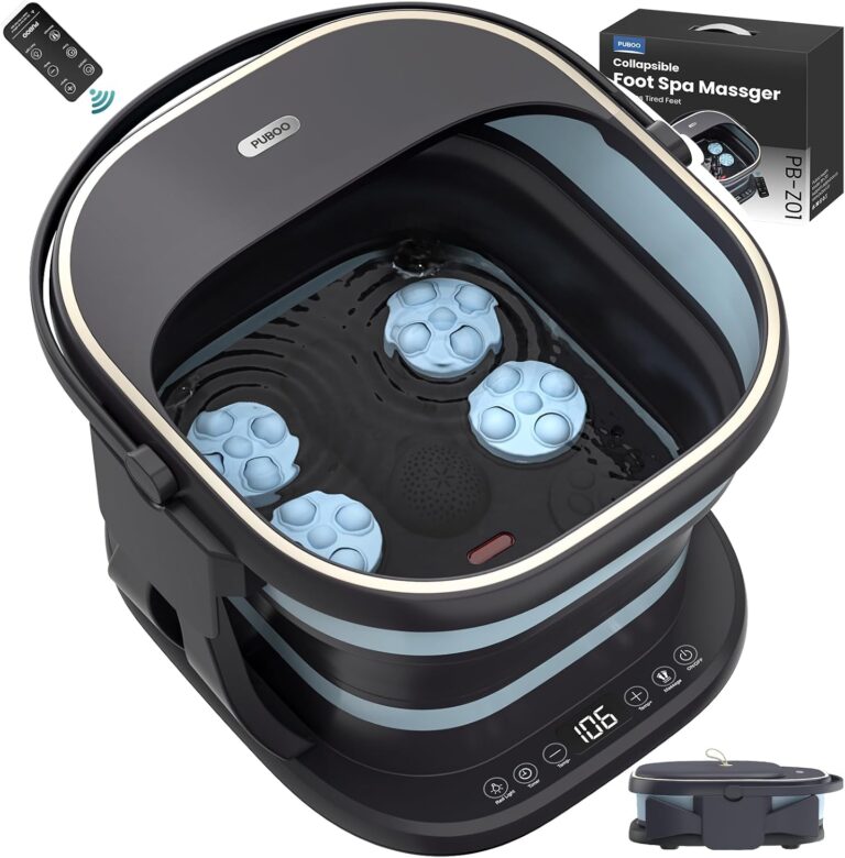 Puboo Collapsible Foot Spa Bath Massager with Heat, 95-115F Precise Temp Control, Motorized Massage Rollers, Heated Foot Bath Soak Tub, Fits up to US Mens Size 11 / Womens Size 12.5