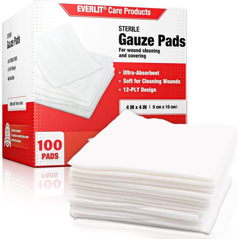 EVERLIT [Extra-Thick] 4''x4'' Sterile Gauze Pad 12-Ply, 100 Pack, Individual Wrapped, Ultra Absorbent Large Non-Woven Medical Gauze Sponges for Wound Care Home First Aid Kit