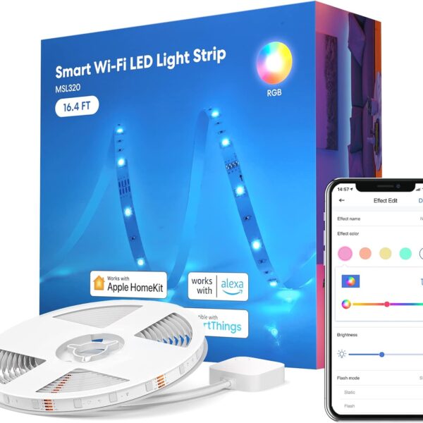 Meross Smart LED Strip Lights, 16.4ft WiFi Strip Work with Apple HomeKit, Alexa, Google Home, and SmartThings, 16 Million Colors with App Control and RGB LED Lights for Bedroom, Living Room, Kitchen