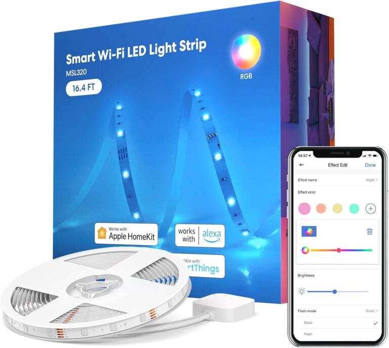 Meross Smart LED Strip Lights, 16.4ft WiFi Strip Work with Apple HomeKit, Alexa, Google Home, and SmartThings, 16 Million Colors with App Control and RGB LED Lights for Bedroom, Living Room, Kitchen