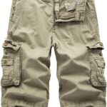 FOURSTEEDS Women's Cotton Loose Fit Zipper Multi-Pockets Twill Bermuda Drawstring Women Cargo Shorts