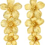 18K Gold Plated Large Chunky Flower Statement Earrings for Women by SNGIA, Summer Beach Floral Handmade Drop Jewelry, Maximalist Wedding Date Birthday Gift, Bold Exaggerated Textured Dangle Trendy Ribbed Jewelry, 18K Gold Plated Chandelier Fashion Accessories, Vintage Hammered Thick Nickle Free Gifts.