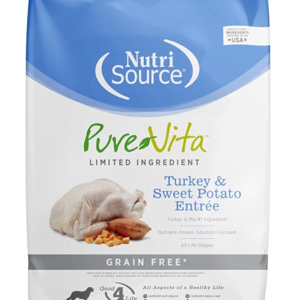 NutriSource Pure Vita Limited Ingredient Grain Free Dry Dog Food, Turkey and Sweet Potato, 12LB
