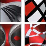 Outus 4 Pcs No Framed Modern Multi Colors Abstract Wall Art 8 x 10 Inch Red Silver and Black Minimalist Block Line Abstract Art Prints Paper for Wall Living Dining Room