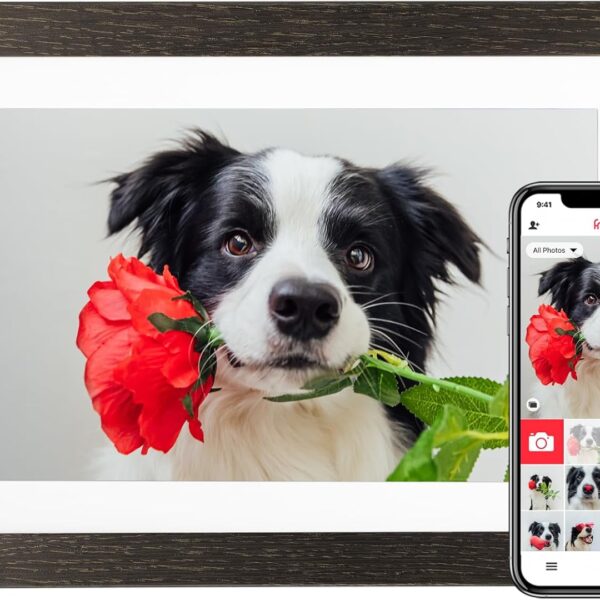 BIHIWOIA 10.1'' Frameo Digital Picture Frame, 32GB WiFi Digital Photo Frame, 1280x800 IPS Touch Screen, Auto-Rotate, Slideshow, Send Photos/Videos via Free App(Black Wood Frame)