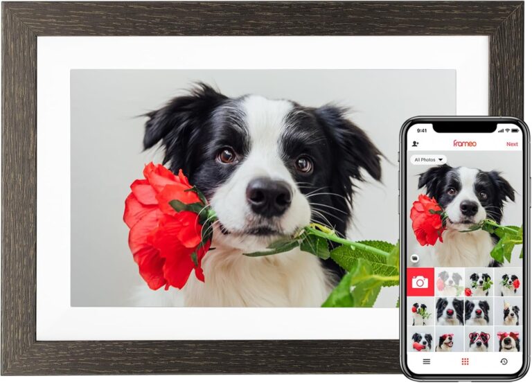 BIHIWOIA 10.1'' Frameo Digital Picture Frame, 32GB WiFi Digital Photo Frame, 1280x800 IPS Touch Screen, Auto-Rotate, Slideshow, Send Photos/Videos via Free App(Black Wood Frame)