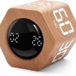 Productivity Timer 1, 5, 10, 30, 60 Minutes Preset, Desk Cube Timer with Gravity Sensor/Mute/Vibration for ADHD, Work, Study, Kitchen, Back to School (Wood Grain)