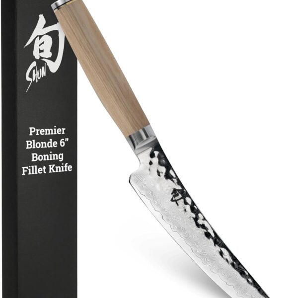Shun Premier Blonde 6" Boning Knife, Handcrafted Japanese Boning & Fillet Knife, VG-MAX Core with Damascus Stainless Steel Cladding, Pakkawood Handle, Meat & Fish Tool for Professional and Home Chefs