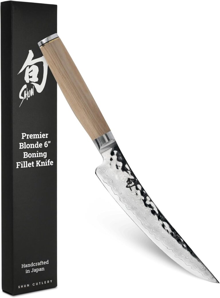 Shun Premier Blonde 6" Boning Knife, Handcrafted Japanese Boning & Fillet Knife, VG-MAX Core with Damascus Stainless Steel Cladding, Pakkawood Handle, Meat & Fish Tool for Professional and Home Chefs