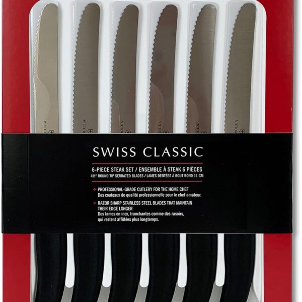 Victorinox 6.7833.6US1 sadf Swiss Classic 6-Piece Steak Knife Set, 4-1/2-Inch Serrated Blades with Round Tip, 4-Inch
