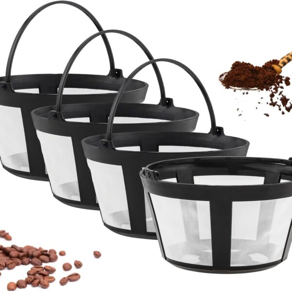 8-12 Cups Reusable Coffee Filter Baskets 4-Pack, Compatible with Mr. Coffee, Black & Decker, Cuisinart & More, White, Small