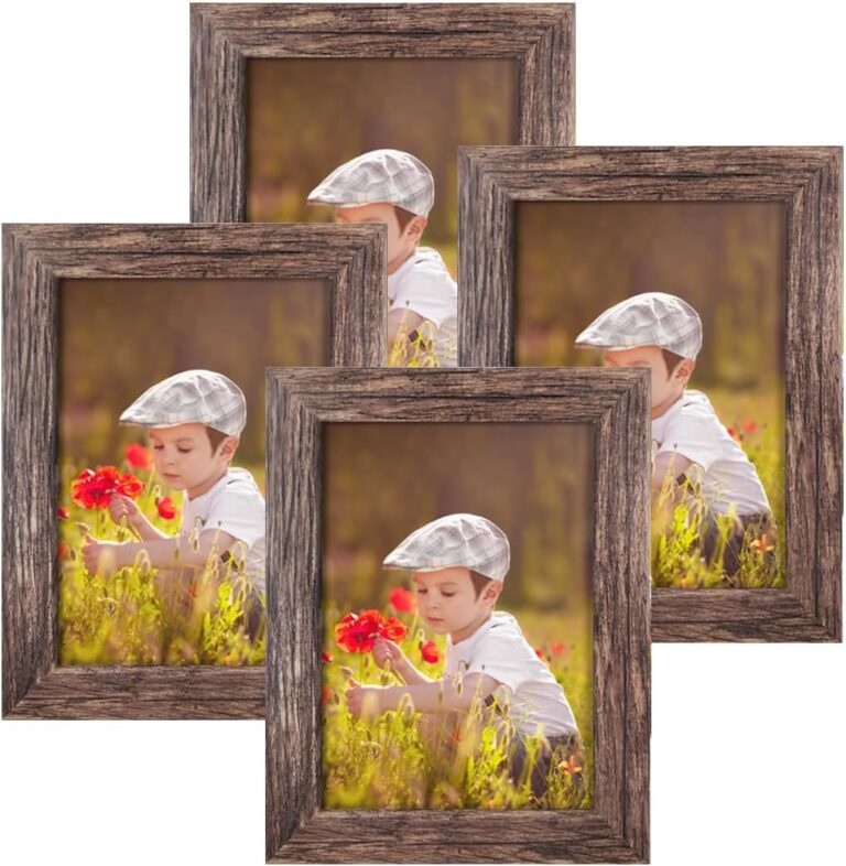 Q.Hou 5x7 Picture Frame Wood Pattern Rustic Brown Photo Frames Packs 4 with High Definition Plexiglass for Tabletop or Wall Decor (QH-PF5X7-BR)