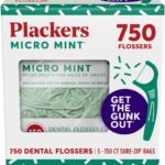 Plackers Micro Mint Dental Flossers, Fold-Out Toothpick, Super Tuffloss, Easy Storage with Sure-Zip Seal, Fresh Mint Flavor, 750 Count (Pack of 5)
