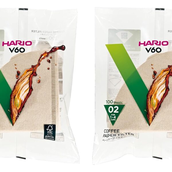 HARIO VCF-02-100M Paper Filter for V60, 06.6 ft (02 m), For 1-4 Cups, 200 Sheets