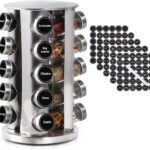 DOUBLE 2 C Revolving Spice Rack with 20 Jars, Rotating Spice Rack Organizer, Seasoning Organizer with Labels, Stainless Steel Spice Carousel for Kitchen Countertop, Cabinet