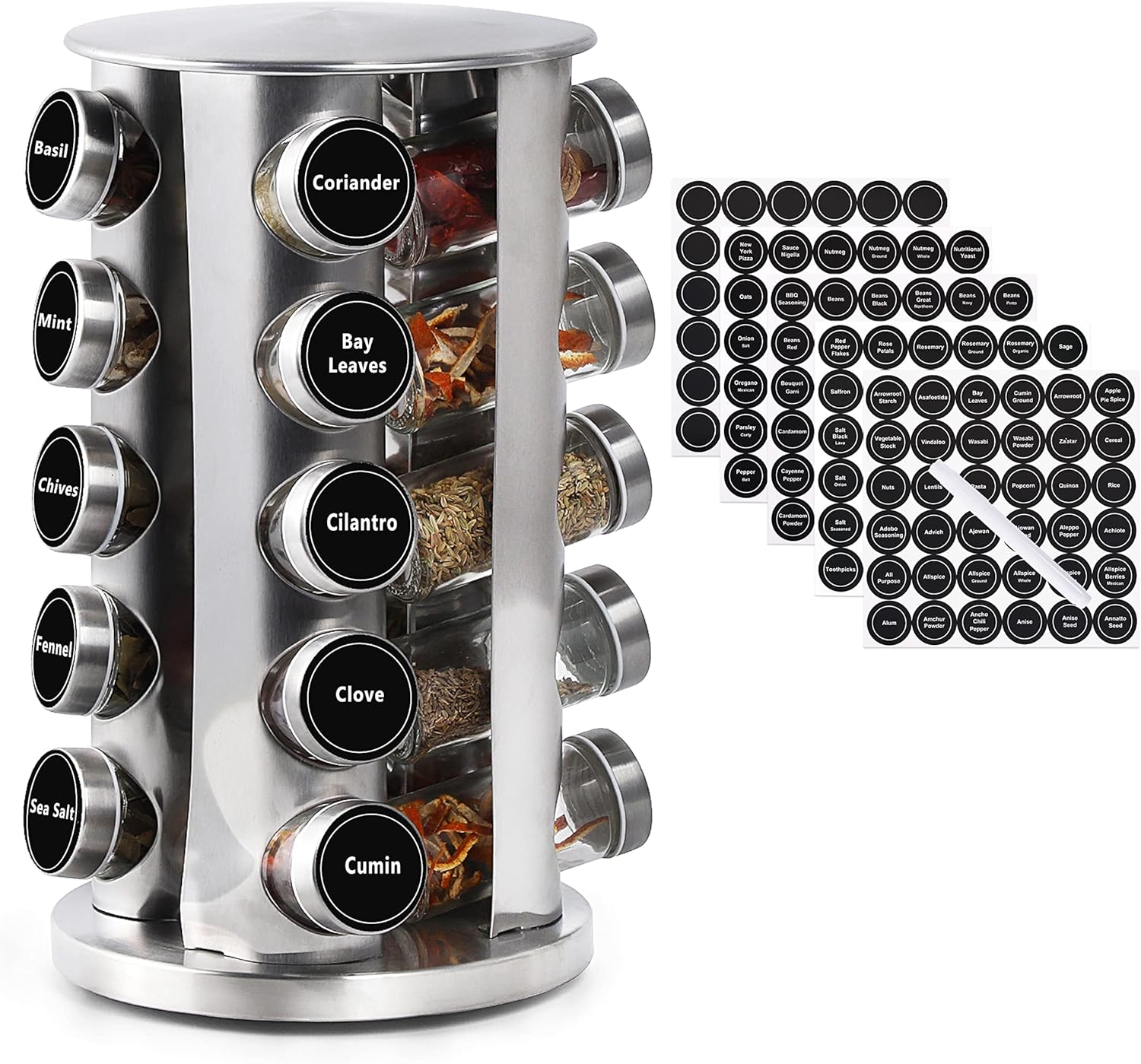 DOUBLE 2 C Revolving Spice Rack with 20 Jars, Rotating Spice Rack Organizer, Seasoning Organizer with Labels, Stainless Steel Spice Carousel for Kitchen Countertop, Cabinet DOUBLE 2 C Revolving Spice Rack with 20 Jars, Rotating Spice Rack Organizer, Seasoning Organizer with Labels, Stainless Steel Spice Carousel for Kitchen Countertop, Cabinet