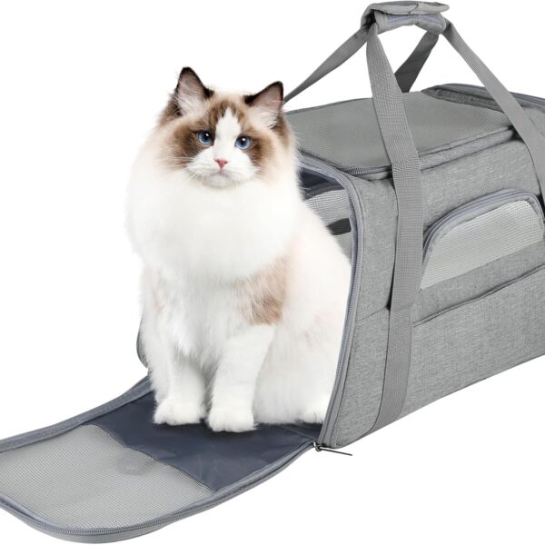 FluffyDream Pet Travel Carrier Soft Sided Portable Bag for Cats, Small Dogs, Kittens or Puppies, Collapsible, Durable, Airline Approved, Travel Friendly (Grey, 17.0" L x 10.0" W x 11.0" H) (Grey)