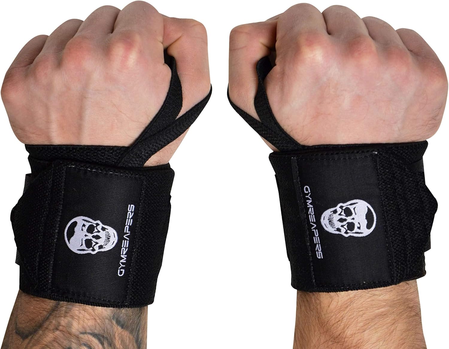 Gymreapers Weightlifting Wrist Wraps (IPF Approved) Professional Quality Wrist Support with Heavy Duty Thumb Loop - Best Wrap for Powerlifting Competition, Strength Training, Bodybuilding Gymreapers Weightlifting Wrist Wraps (IPF Approved) Professional Quality Wrist Support with Heavy Duty Thumb Loop - Best Wrap for Powerlifting Competition, Strength Training, Bodybuilding