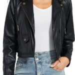 Fahsyee Women's Faux Leather Jackets, Zip Up Motorcycle Short PU Moto Biker Outwear Fitted Slim Coat