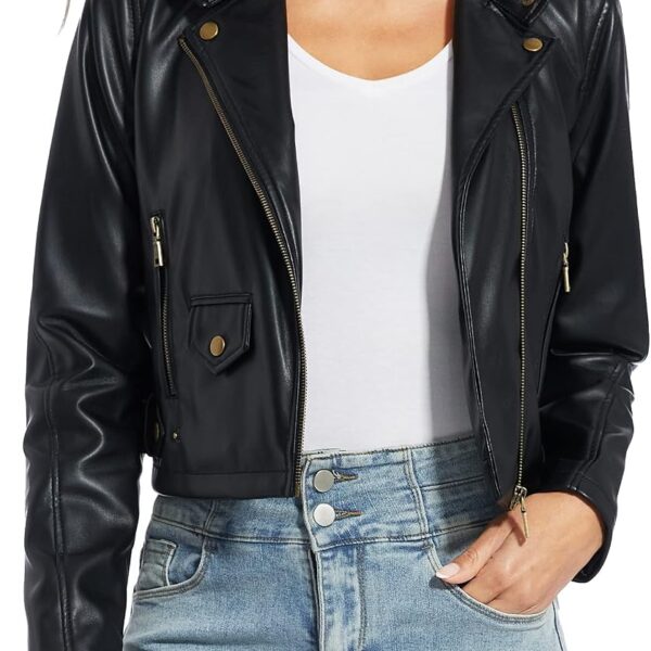 Fahsyee Women's Faux Leather Jackets, Zip Up Motorcycle Short PU Moto Biker Outwear Fitted Slim Coat