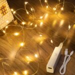 Lakumu Rechargeable Fairy Lights, 16FT 50 LED Battery Operated String Lights with Timer, Type-C, 8 Modes, Waterproof Twinkle Lights for Bedroom Wedding Christmas Decor, Warm White