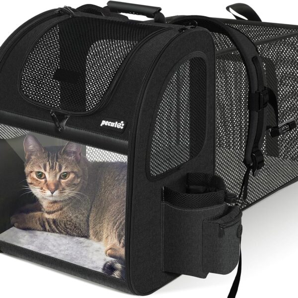 Pecute Pet Carrier Backpack, Dog Carrier Backpack, Expandable with Breathable Mesh for Small Dogs Cats Puppies, Pet Backpack Bag for Hiking Travel Camping Outdoor Hold Pets Up to 18 Lbs