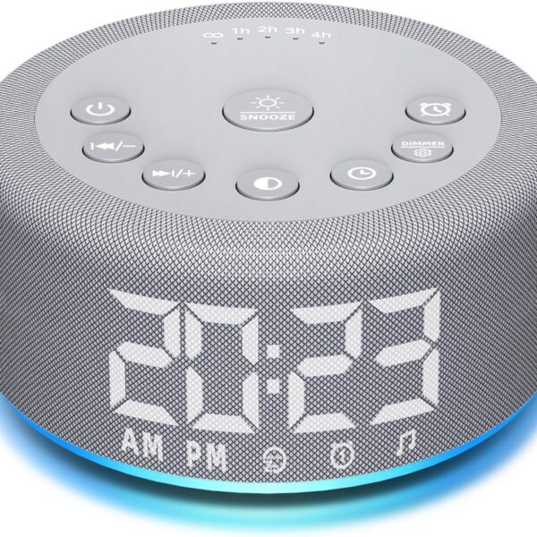 3 in 1 Sound Machine Alarm Clock Night Light White Noise Machine with 30 Sleeping Sounds for Baby Kids Adults 32 Level Volume Auto Off Timer Memory Function Digital Clock with 30 Wake Up Sounds