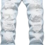 OIIIO Men's Ripped Slim Fit Straight Leg Jean Denim Pant