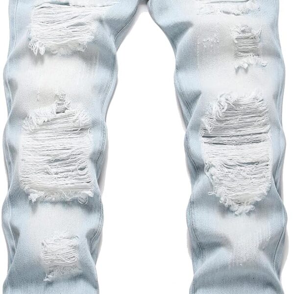 OIIIO Men's Ripped Slim Fit Straight Leg Jean Denim Pant