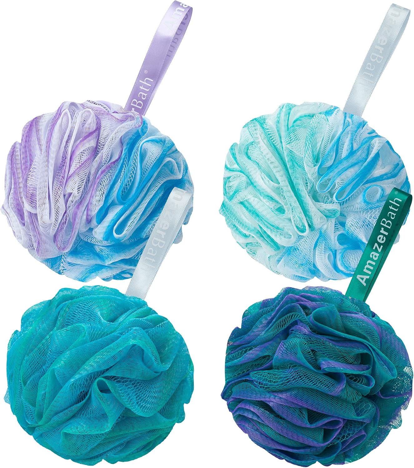AmazerBath Loofah Sponge 75g/Piece, Exfoliating Bath Sponge Body Scrubber - Loofa Set of 4 Flower Color (Large, Green-Purple) AmazerBath Loofah Sponge 75g/Piece, Exfoliating Bath Sponge Body Scrubber - Loofa Set of 4 Flower Color (Large, Green-Purple)