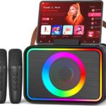 Karaoke Machine,Portable Bluetooth Speaker with 2 Wireless Microphone for Adults & Kids with LED Lights, Karaoke Microphone,Supports USB/TF/AUX,Party (Black)