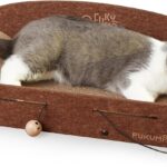 FUKUMARU 26 Inch Cat Scratcher Bed, 2 Reversible Cardboard Cat Scratch Pads Refill for Indoor Cats, Durable Large Cats Scratching Bed Sofa Couch Lounger with Fun Toys, Furniture Protector, Caramel