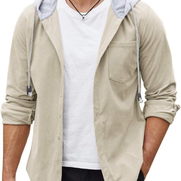 COOFANDY Men's Corduroy Shirt Jackets Long Sleeve Button Down Casual Stylish Hooded Shacket Jacket with Pocket