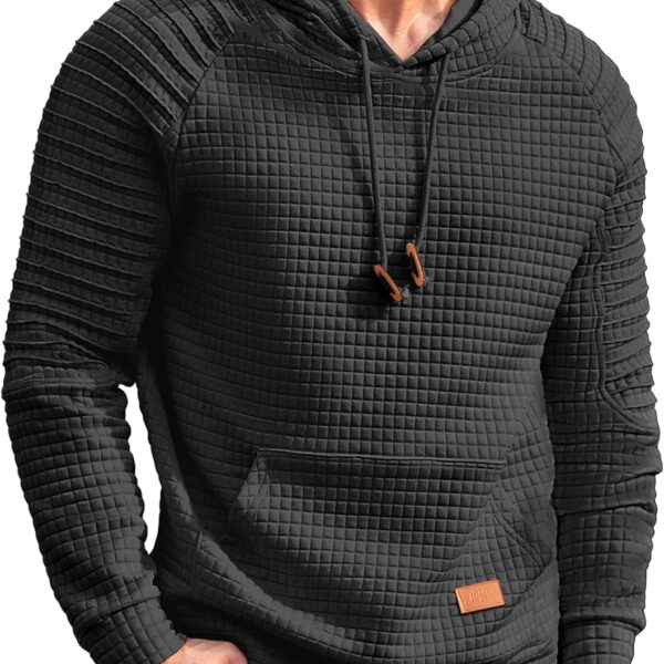 COOFANDY Mens Hoodies Pullover Casaul Long Sleeve Drawstring Waffle Knit Hooded Sweatshirt with Kanga Pocket