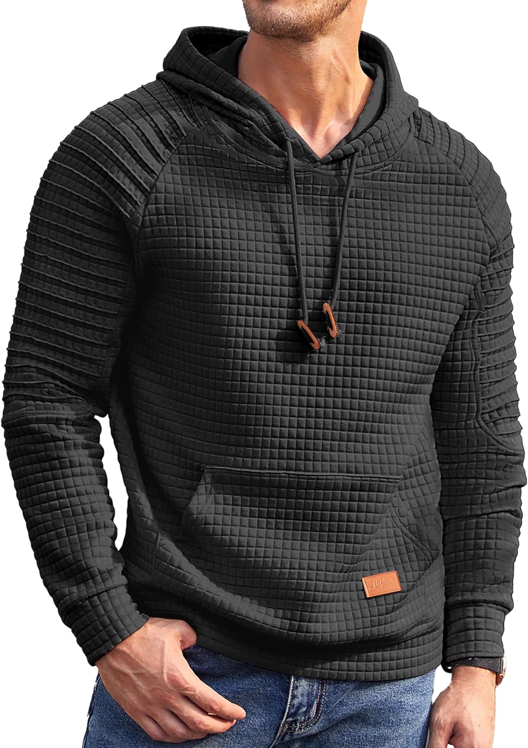 COOFANDY Mens Hoodies Pullover Casaul Long Sleeve Drawstring Waffle Knit Hooded Sweatshirt with Kanga Pocket COOFANDY Mens Hoodies Pullover Casaul Long Sleeve Drawstring Waffle Knit Hooded Sweatshirt with Kanga Pocket