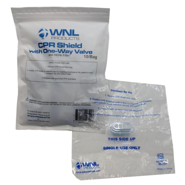 WNL Products WL4921 CPR Shield with One-Way Valve, CPR Emergency Face Shield Barrier with Bite Block for First Aid or CPR AED Training - 10 Pack