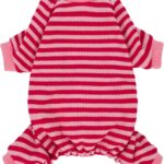 Fitwarm Pink and Red Striped Dog Pajamas, Waffle Dog Clothes for Small Dogs Girl Boy, Puppy Onesie with Feet, Pet Cat Outfit, Medium